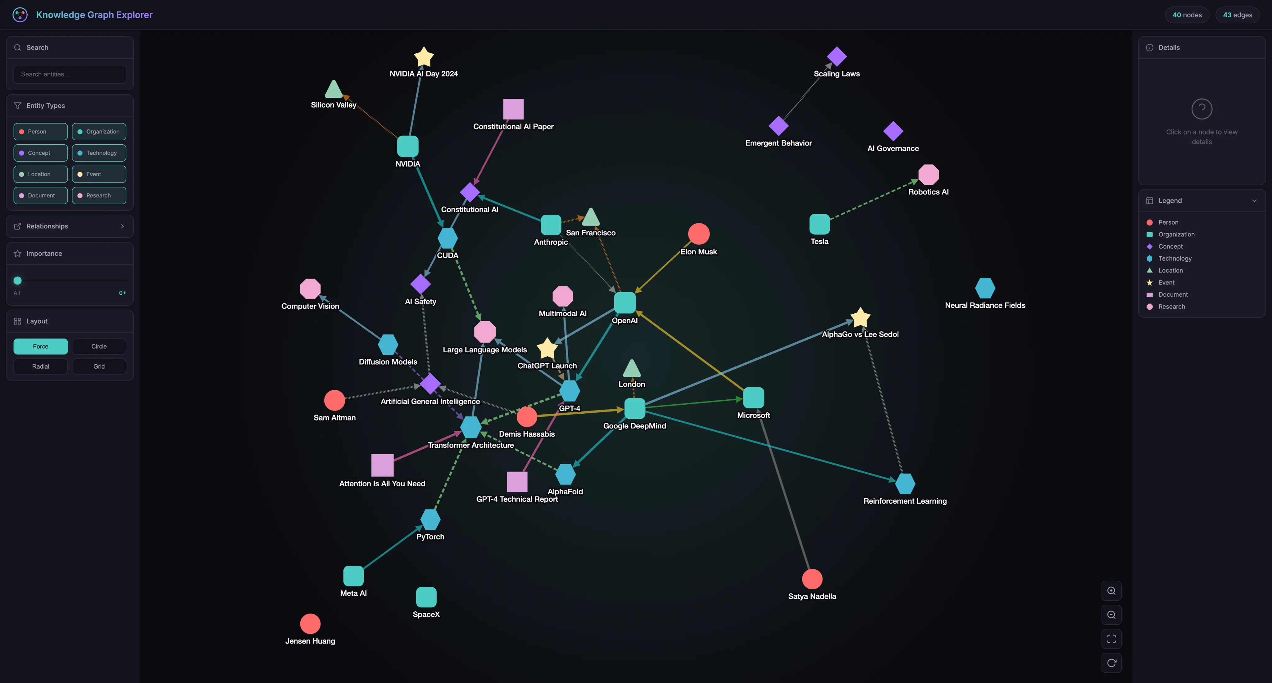 Knowledge Graph Explorer - Interactive node visualization