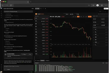 Memex Web application showing a crypto trading dashboard