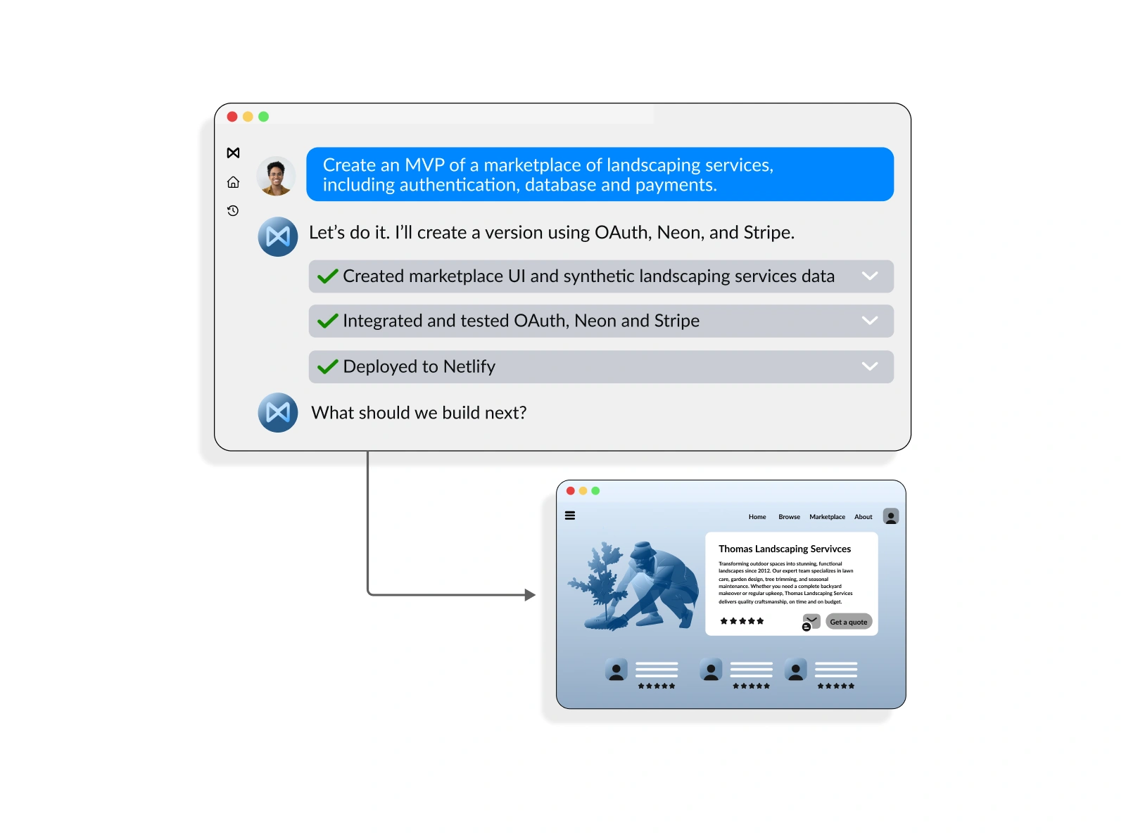MVP development interface showing rapid prototyping and deployment